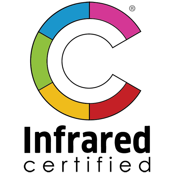 Multicolored C logo on black background.