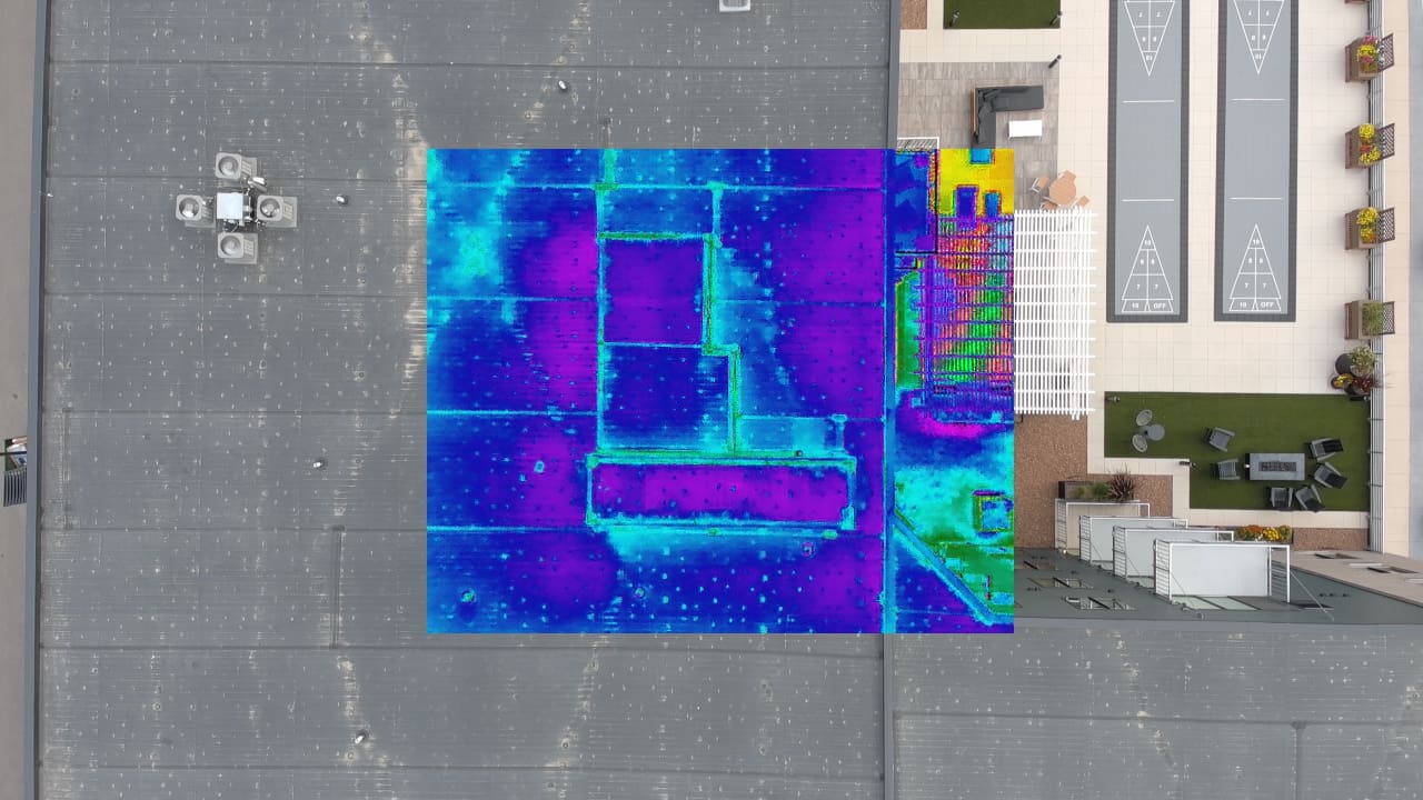 Aerial thermal image of solar shingles