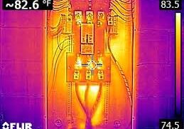 Infrared image of electrical panel temperature.